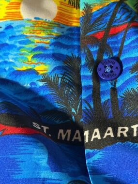 Rima Imar Blue Tropical Print Short-Sleeve Button-Down Shirt